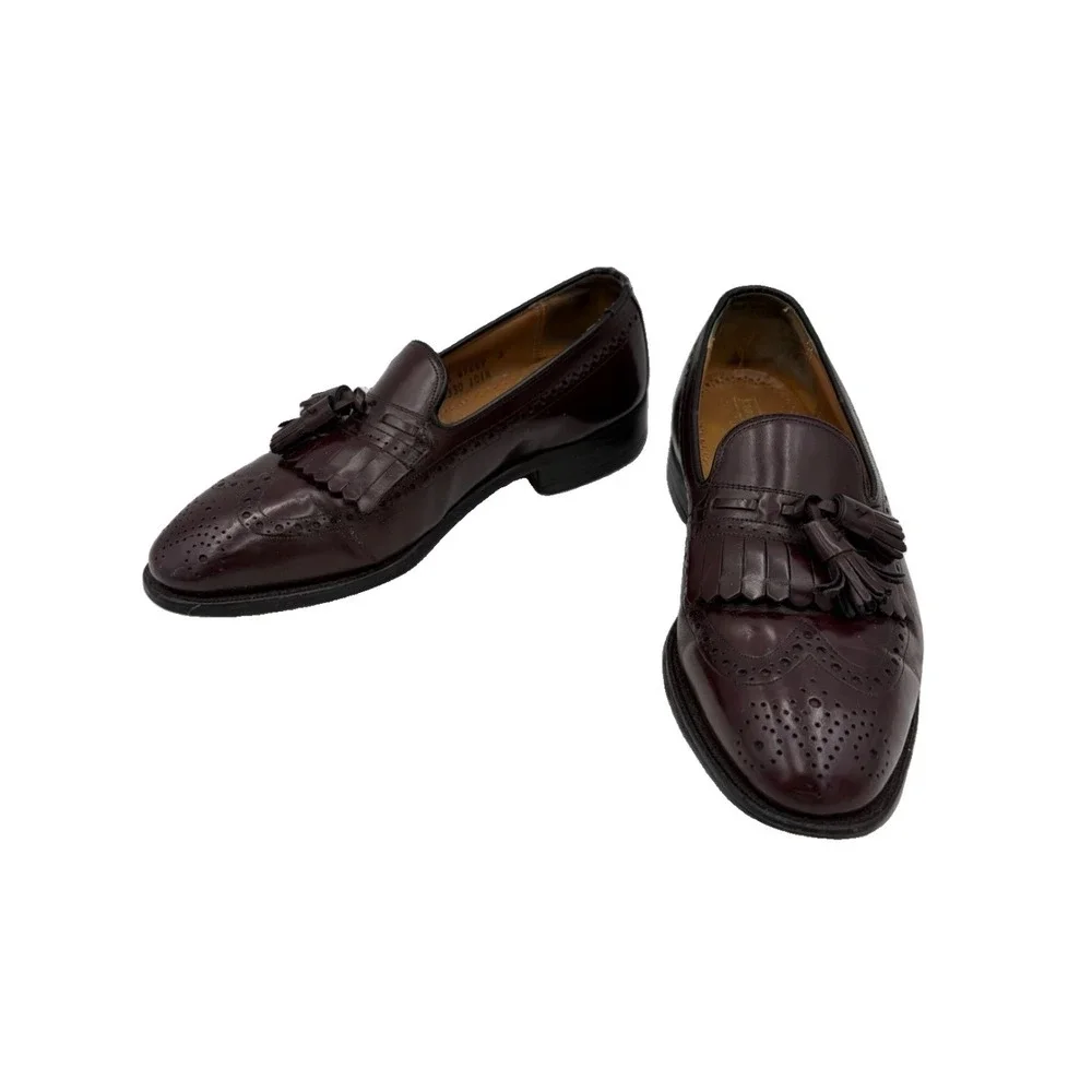 Vintage Johnston & Murphy Burgundy Leather Tassel Kiltie Wingtip Dress Shoes 7.5